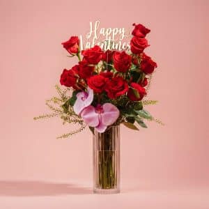 Vase Arrangement with Roses & Green Bells