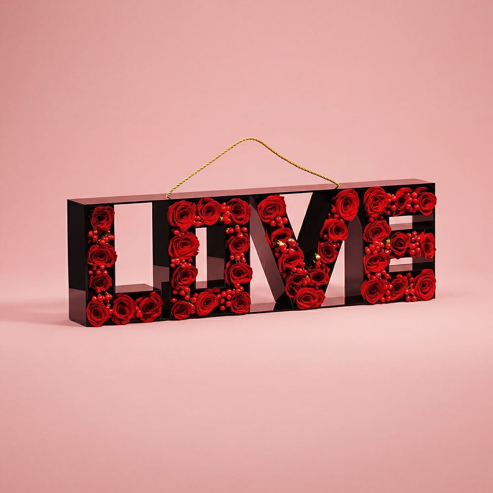 Love Frame Floral Arrangement with Roses & Hypericum