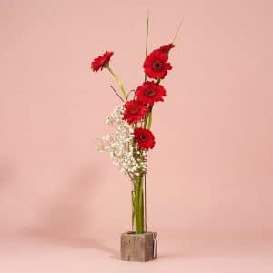 Wood Base Floral Arrangement with Gerbera