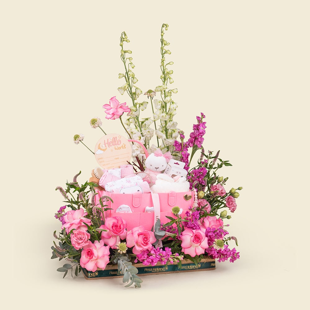 Baby Girl Gift Set with Flowers & Personalized Essentials Doha Qatar
