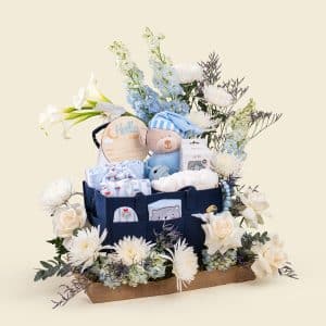 Baby Boy Gift Hamper with Calla Lily & Personalized Essentials Doha Qatar