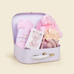 Shop 8-piece Little Beginnings Sweet Dreams Essentials for baby girl in Qatar with personalized keepsake case and newborn essentials.